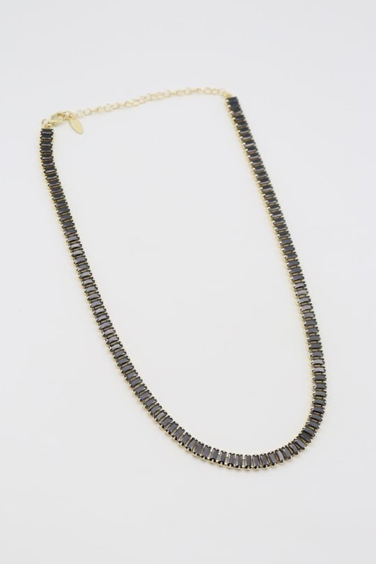 Gold renk siyah baget taş choker kolye
