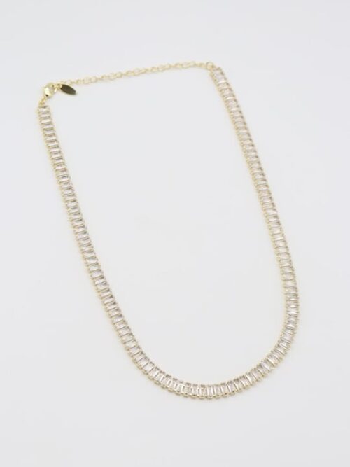 Gold renk beyaz taşlı baget taşlı choker kolye