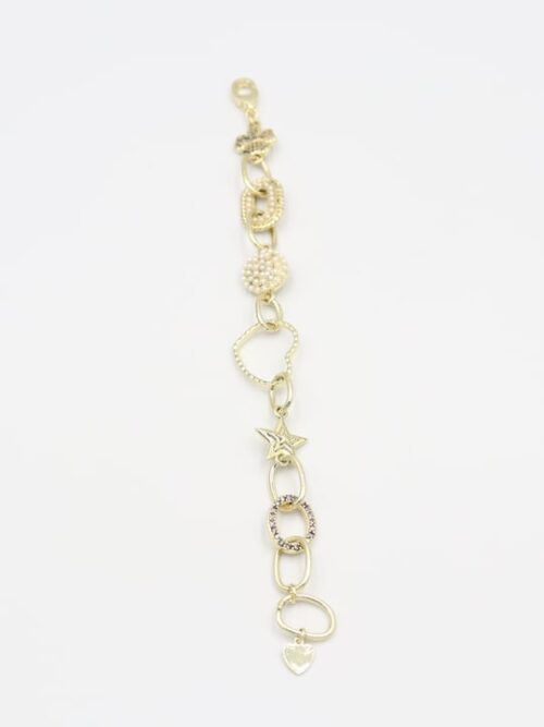 Gold renk kalp yıldız yonca detaylı bileklik