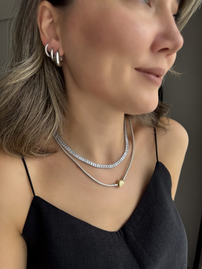 Silver renk pan. kalp klipsli kolye