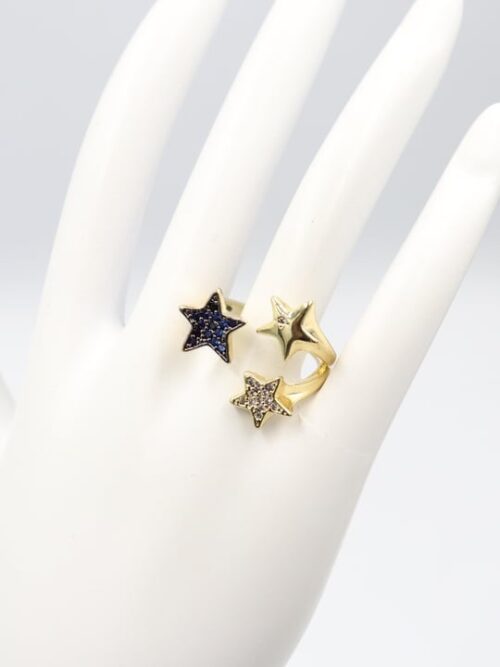 Gold renk mavi taşlı yıldız yüzük