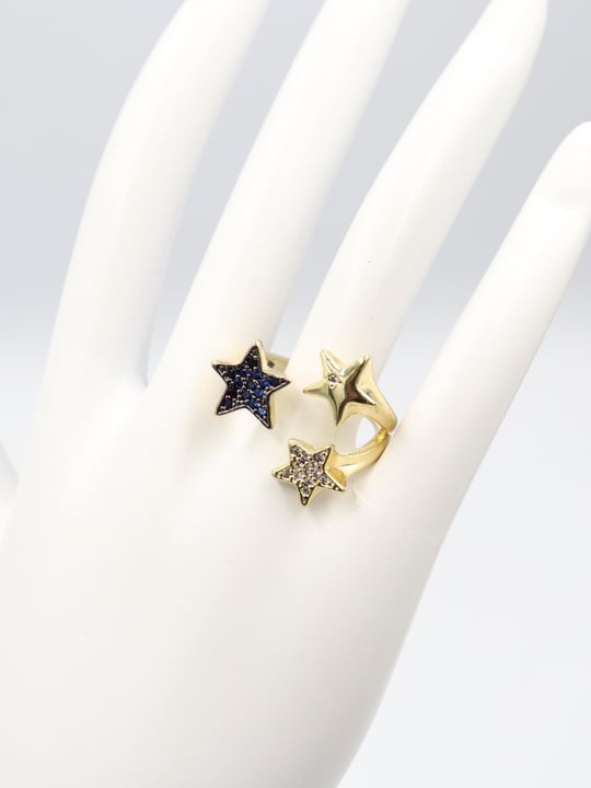 Gold renk mavi taşlı yıldız yüzük