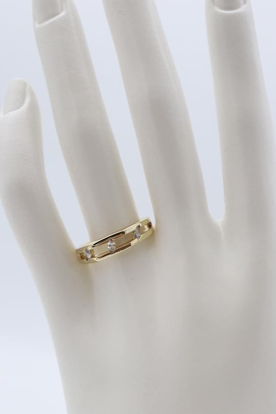 Gold renk ara ara taşlı çift sıra yüzük (7numara)