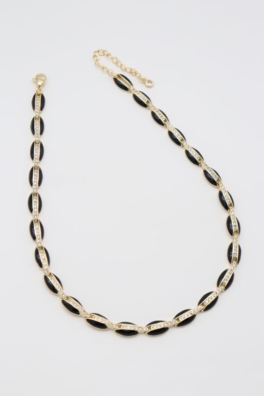 Gold renk siyah mineli choker boy kolye