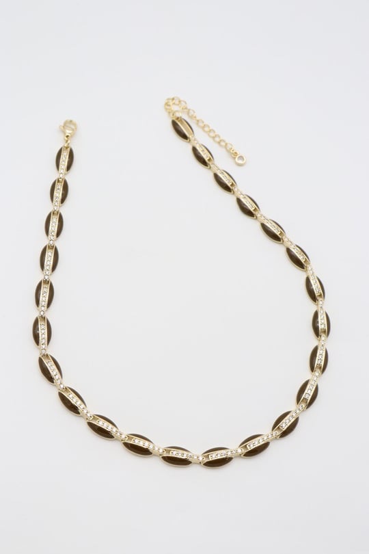 Gold renk kahverengi mineli choker boy kolye