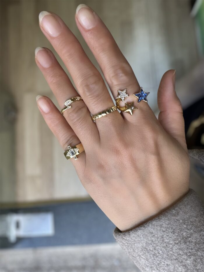 Gold renk mavi taşlı yıldız yüzük
