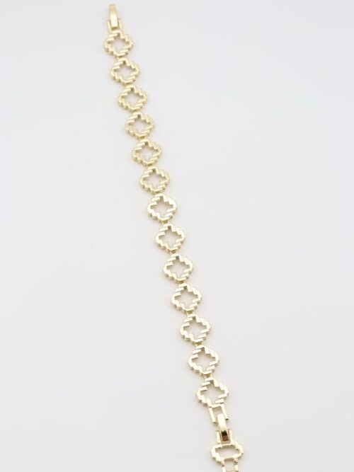 Gold renk içi boş tırtıklı yonca bileklik