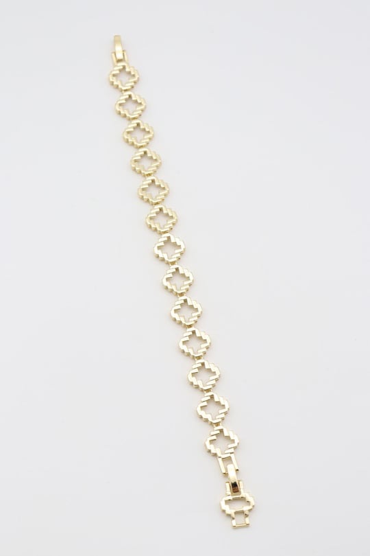 Gold renk içi boş tırtıklı yonca bileklik