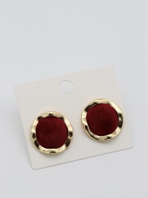 Bordo kadife kaplama düğme küpe