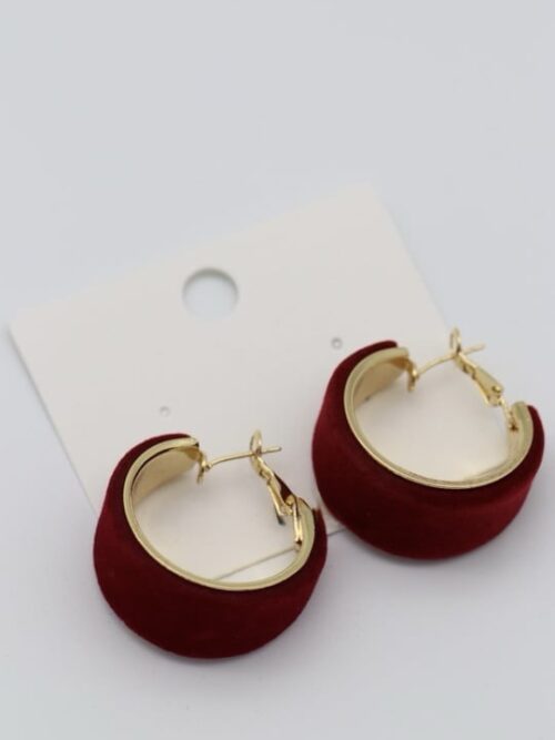 Bordo kadife kaplama büyük halka küpe