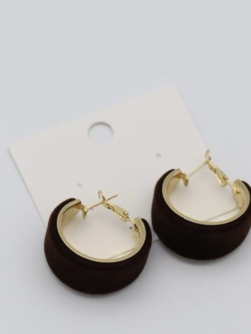 Acı kahve kadife kaplama büyük halka küpe