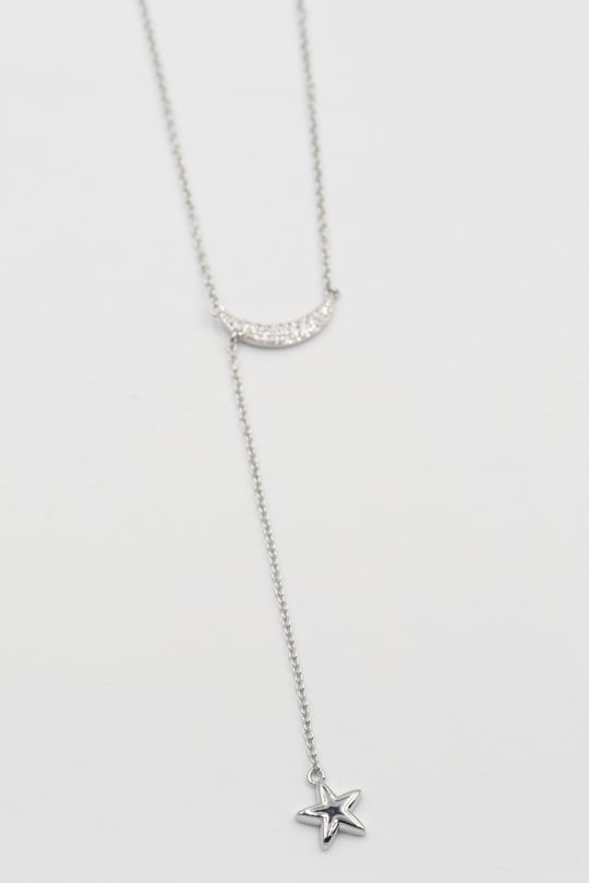 Silver renk ay yıldız kolye