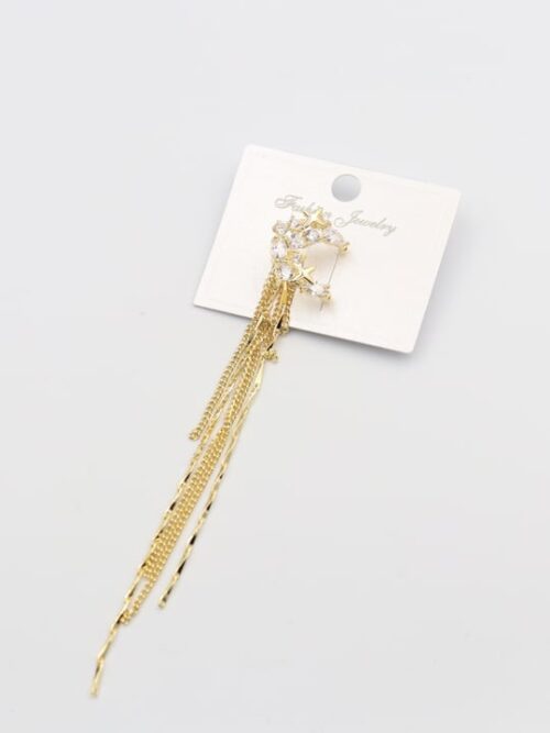 Gold renk ay yıldız zincir sallantılı kıkırdak (earcuff) küpe