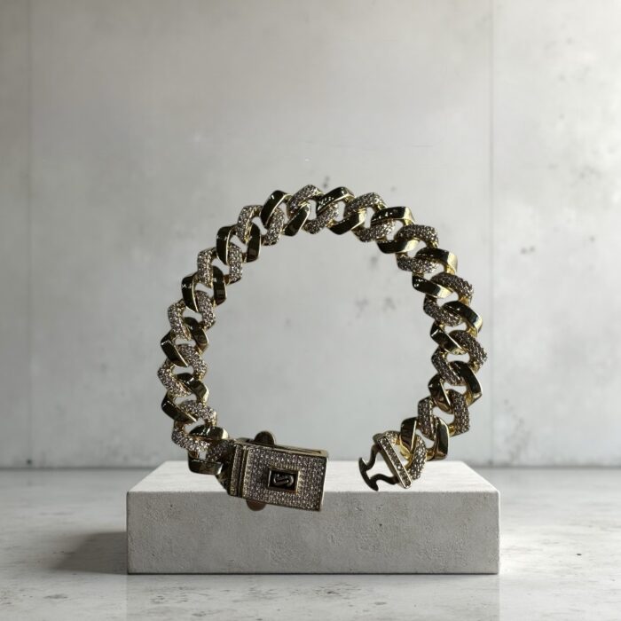 Gold renk orta boy taş detaylı gurmet bileklik