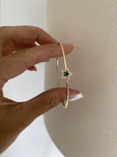 Gold renk yıldız yeşil taşlı kelepçe bileklik