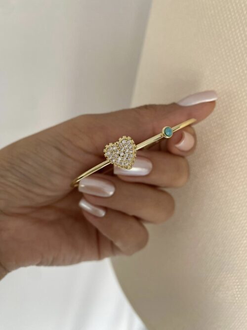 Gold renk ortası taşlı kalp kelepçe bileklik