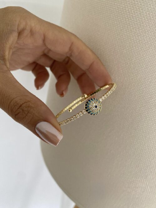 Gold renk taşlı ortası nazar kelepçe bileklik