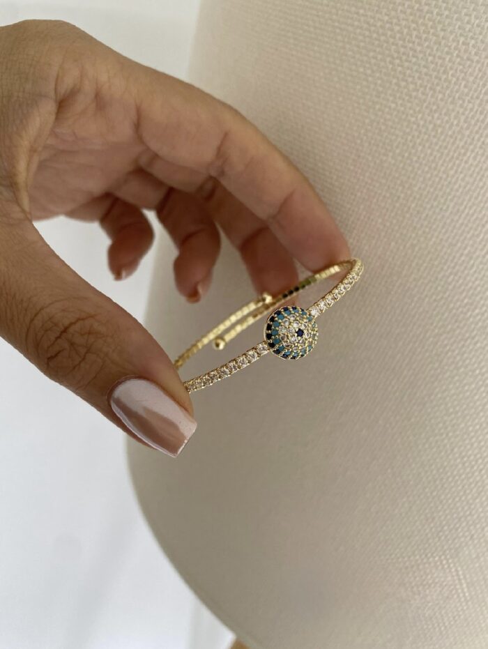 Gold renk taşlı ortası nazar kelepçe bileklik