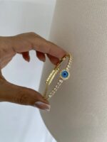 Gold renk taşlı göz kelepçe bileklik