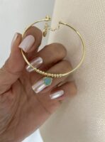 Gold renk turkuaz kalp sallantılı kelepçe bileklik