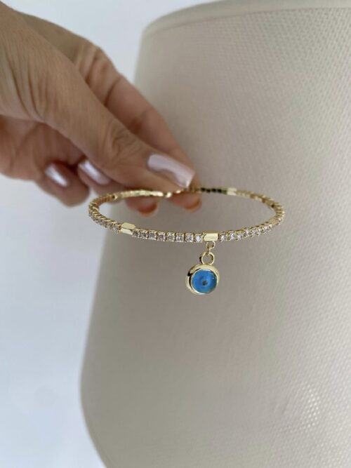 Gold renk taşlı göz sallantılı kelepçe bileklik