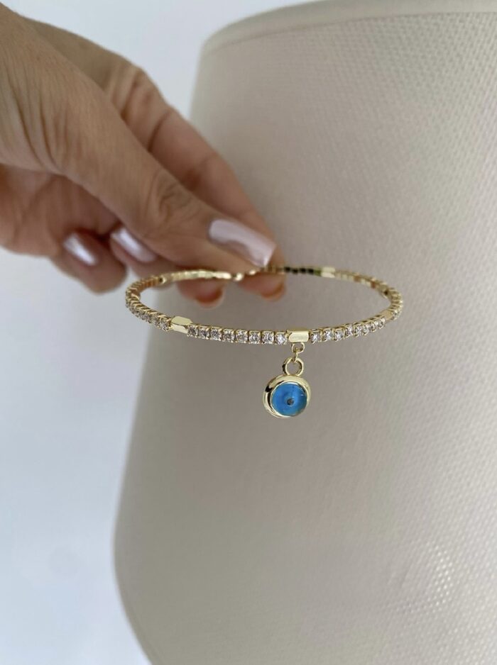 Gold renk taşlı göz sallantılı kelepçe bileklik
