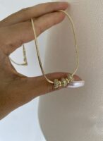 Gold ince zincir yuvarlak taş uçlu kolye