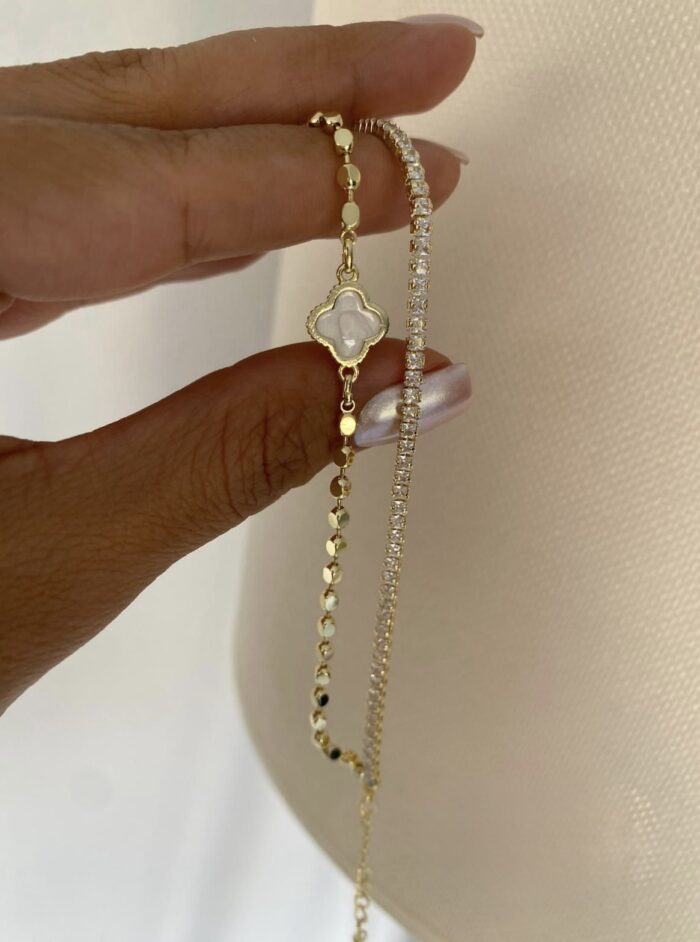 Gold renk su yolu ve yonca çift sıra bileklik