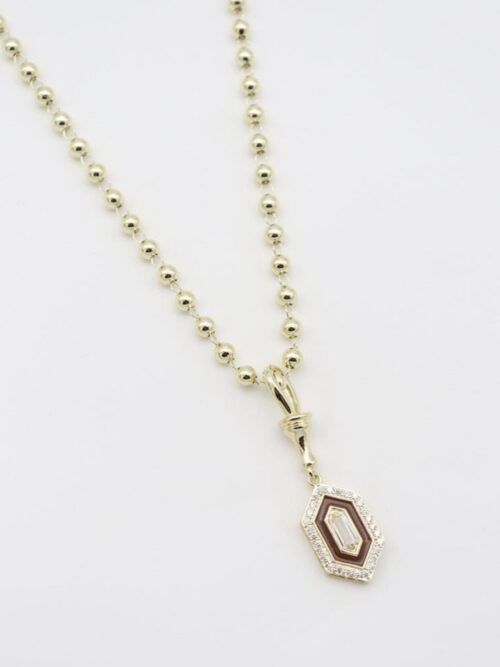 Gold renk top top zincire kahverenk mineli kolye