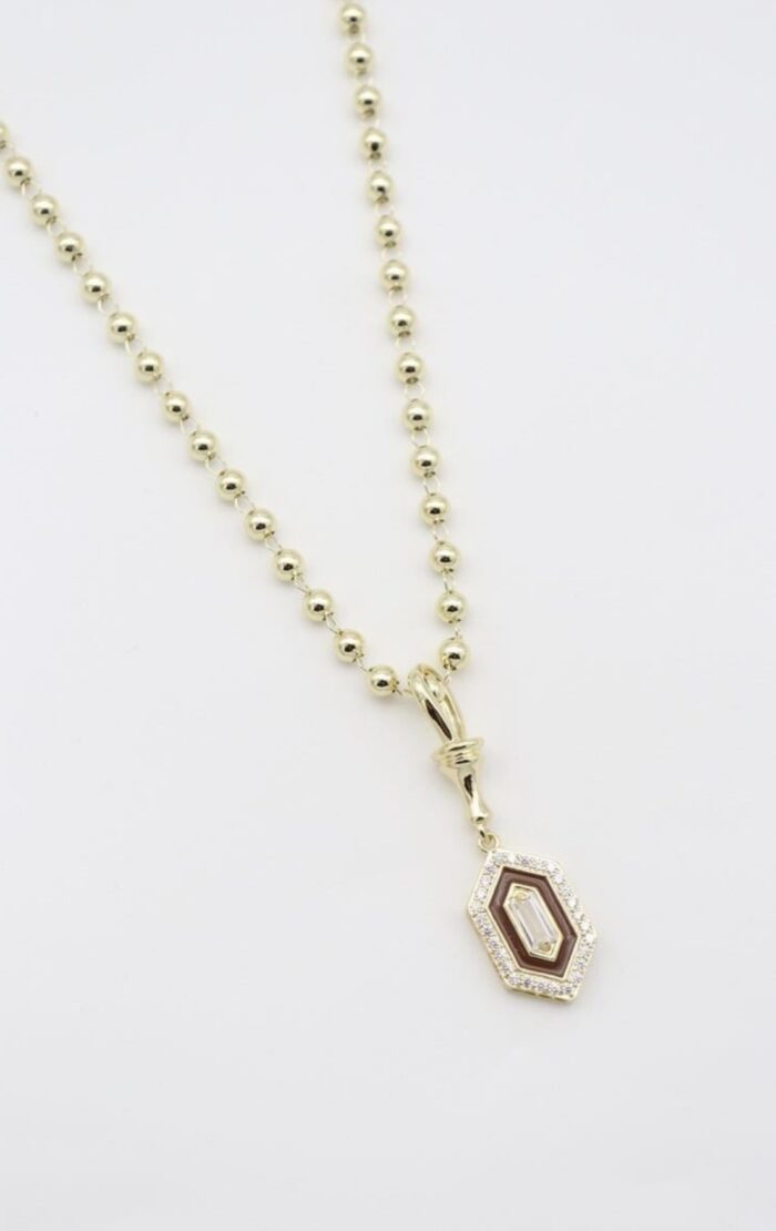 Gold renk top top zincire kahverenk mineli kolye