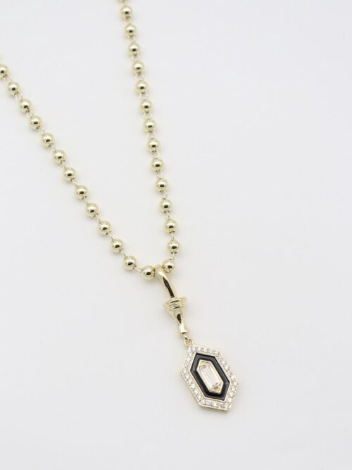 Gold renk top top zincire siyah mineli kolye