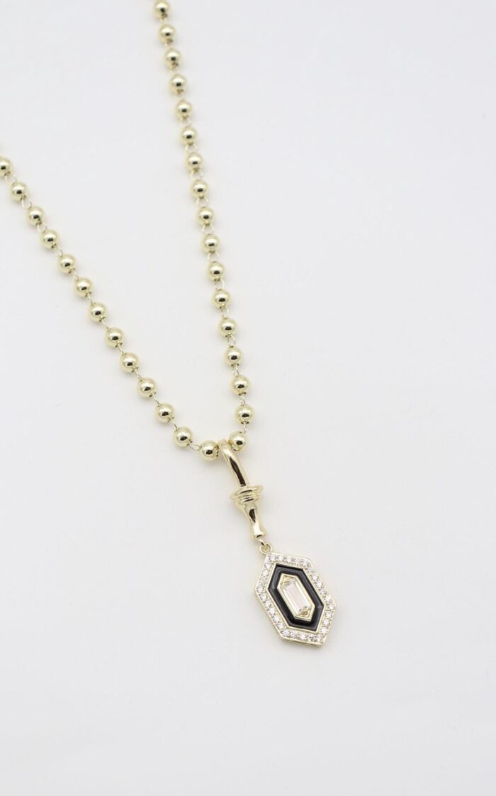 Gold renk top top zincire siyah mineli kolye