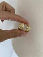 Gold renk çoklu dilim yarım halka küpe