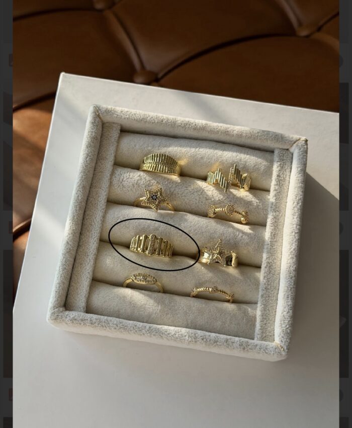 Gold renk kafes taş detaylı yüzük (ayarlamalı)