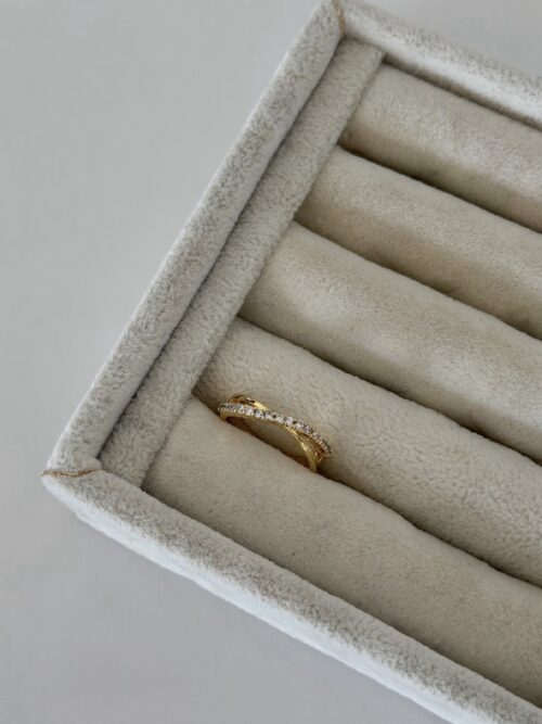 Gold renk çift sıra taşlı yüzük (ayarlamalı)