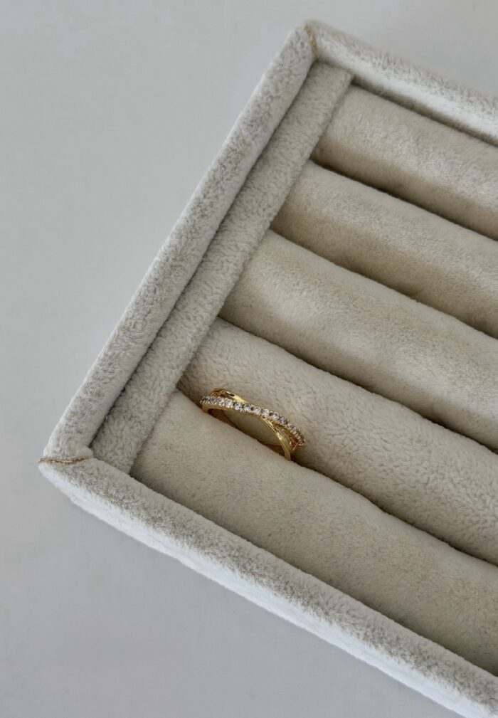 Gold renk çift sıra taşlı yüzük (ayarlamalı)