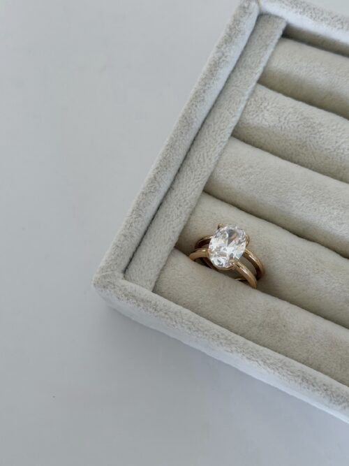 Gold renk ortası taşlı yüzük (ayarlamalı)