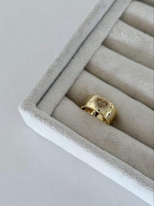 Gold renk kalp yüzük (ayarlamalı)