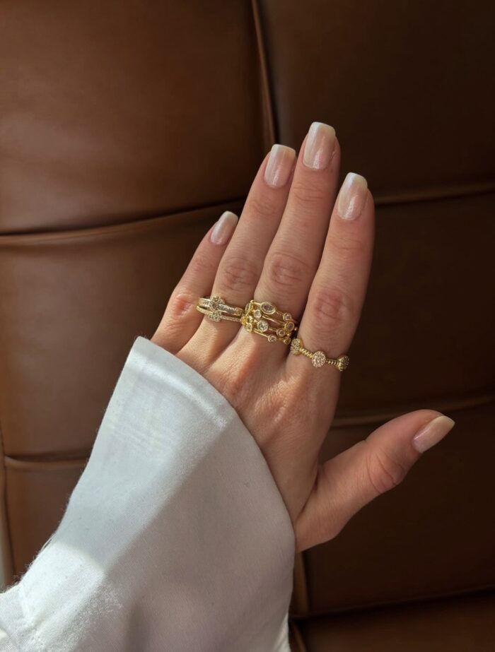 Gold renk çoklu yuvarlak taşlı yüzük (ayarlamalı)