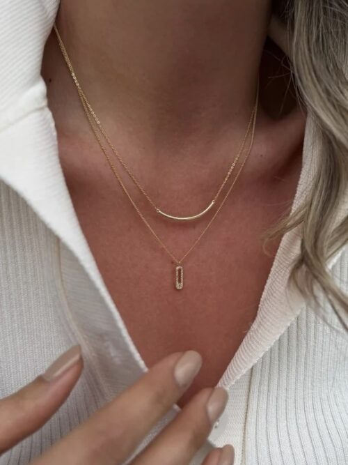 Gold renk çift zincir kombinli kolye