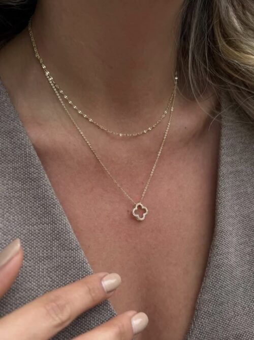 Gold renk yonca uçlu kombin kolye