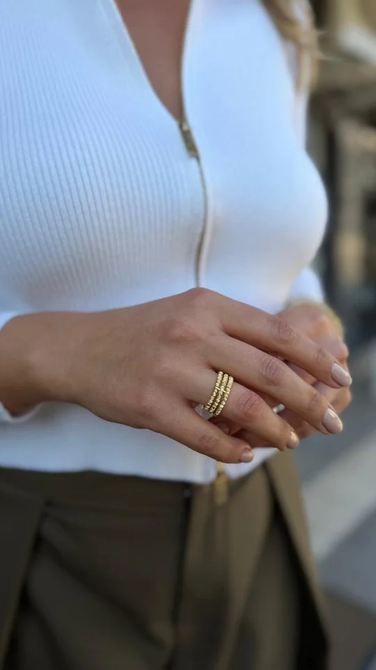 Gold renk 3 sıra dorika yüzük (ayarlamalı)