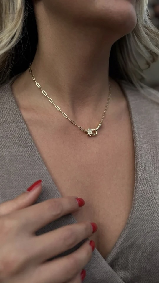 Gold renk klipsi yıldız detaylı zincir kolye