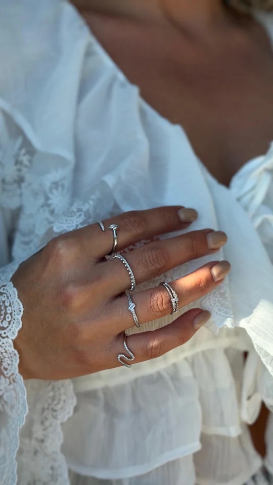 Silver renk yüzük kombini (ayarlamalı)