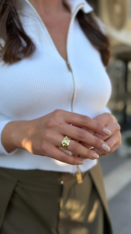 Gold renk kalın desenli yüzük (ayarlamalı)