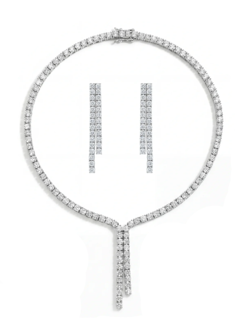 Silver renk Döküm Su Yolu Kolye - Küpe Set