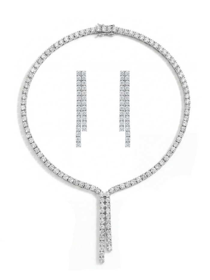 Silver renk Döküm Su Yolu Kolye - Küpe Set