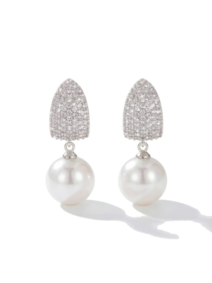 Silver renk taşlı inci sallantı küpe