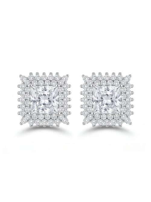 Silver renk kare taşlı küpe