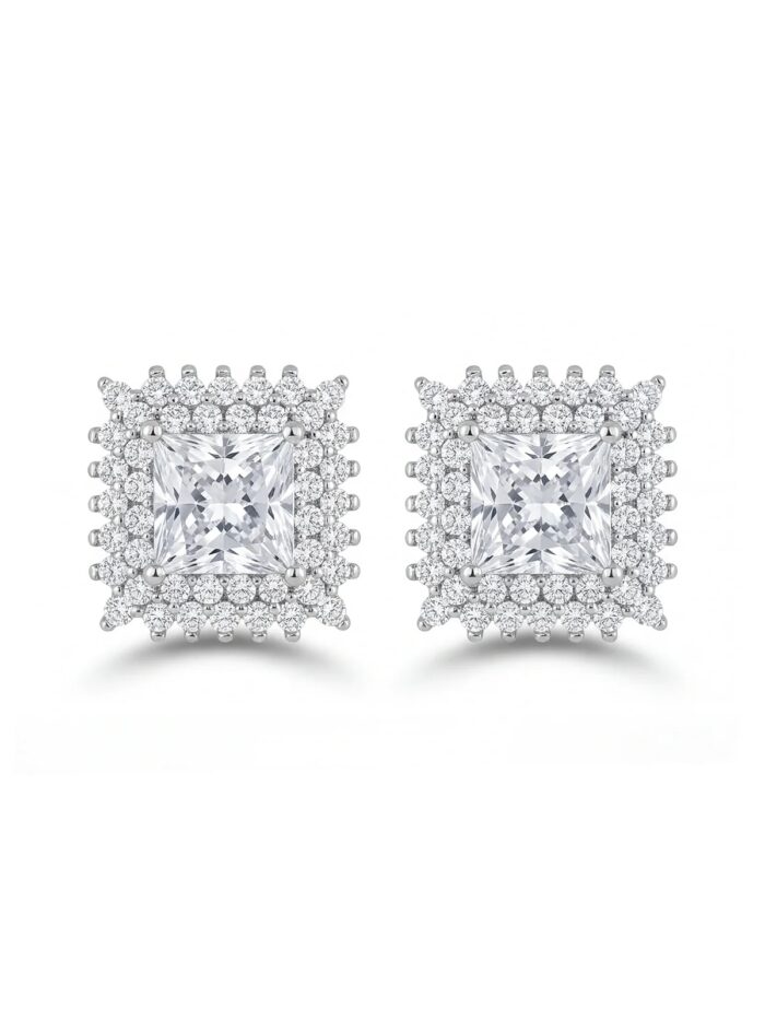 Silver renk kare taşlı küpe